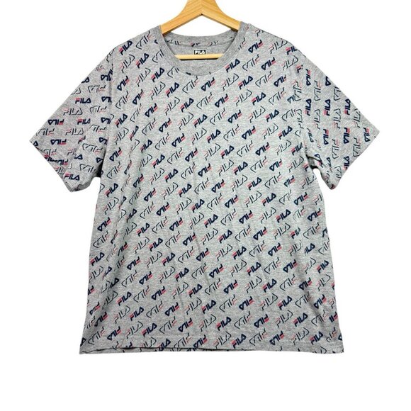 Fila All Over Print Logo Spellout Gray Shirt XL Short Sleeve T Shirt Tee - Picture 1 of 5